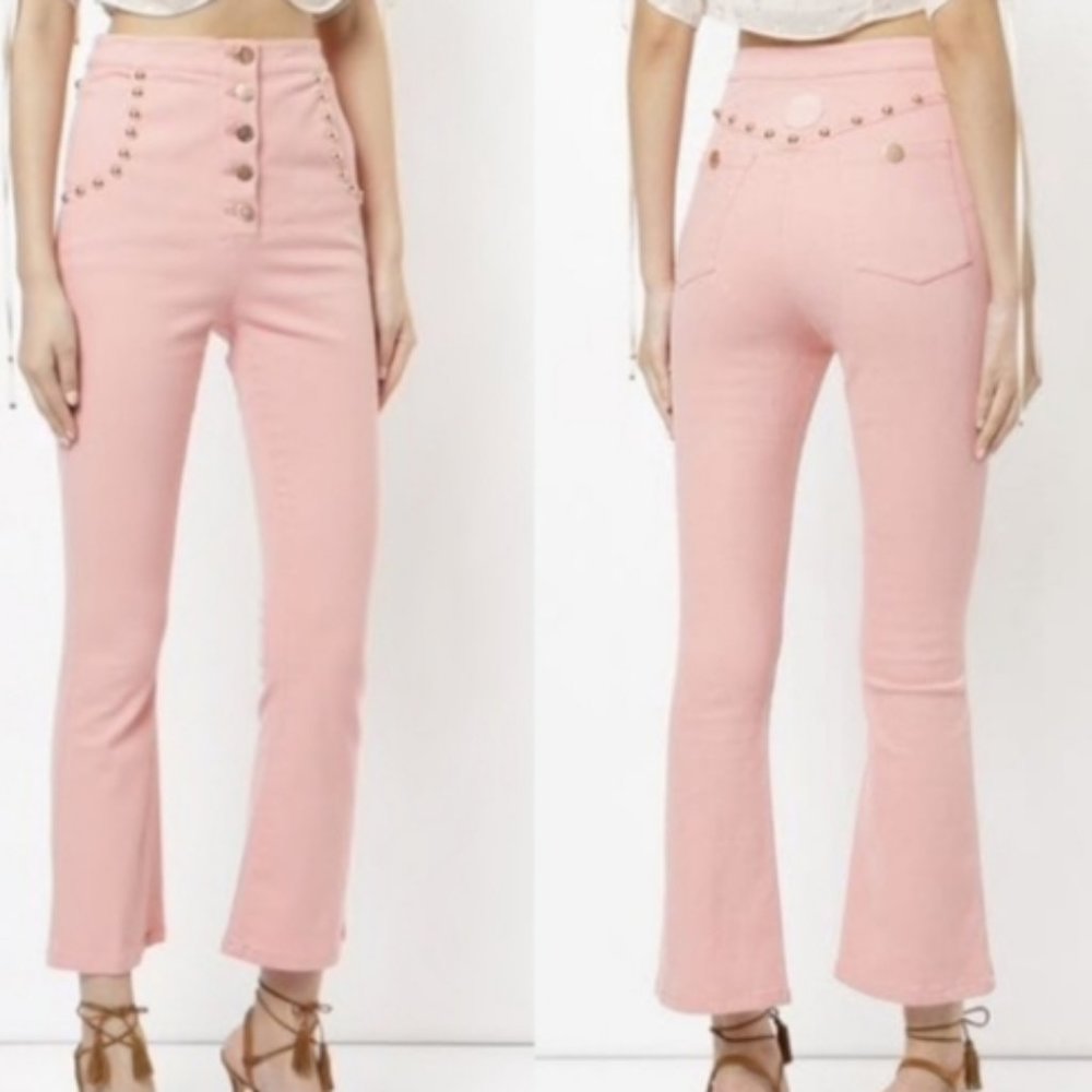 ALICE McCALL There You Go rose pink cropped studded cotton stretch jean